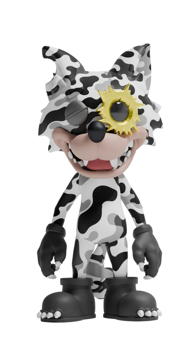 Front view of the official white-and-black hard-shell WOWNNY wolf