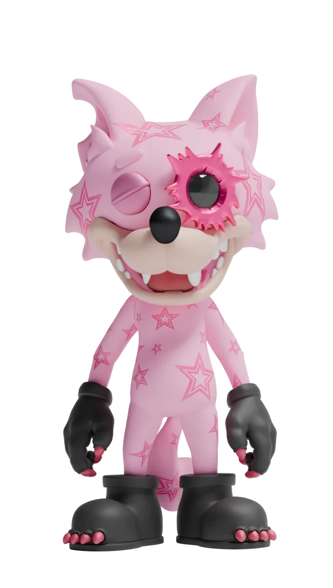 Front view of the official pink star-pattern hard-shell WOWNNY wolf