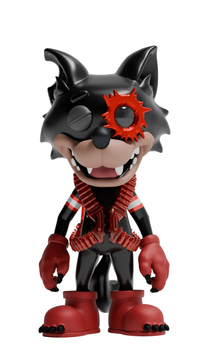 Front view of the official black-and-red hard-shell WOWNNY wolf