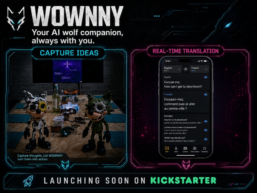 WOWNNY Kickstarter preheat campaign banner - Your AI wolf companion, always with you.
