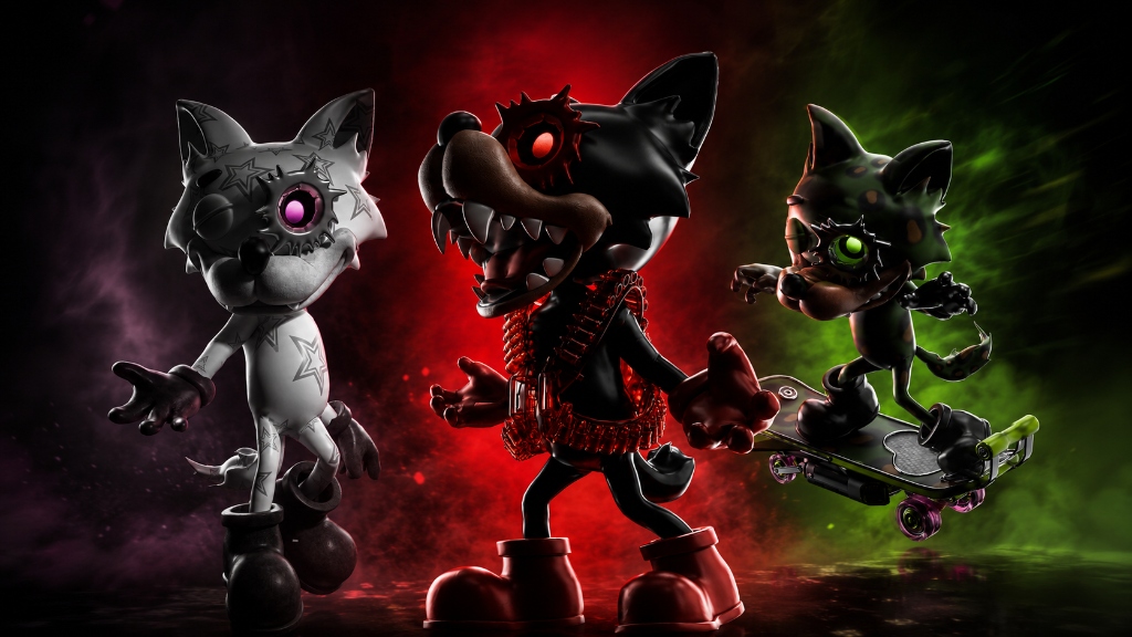 WOWNNY dark wolf collectible trio — three signature companion models in cinematic lighting
