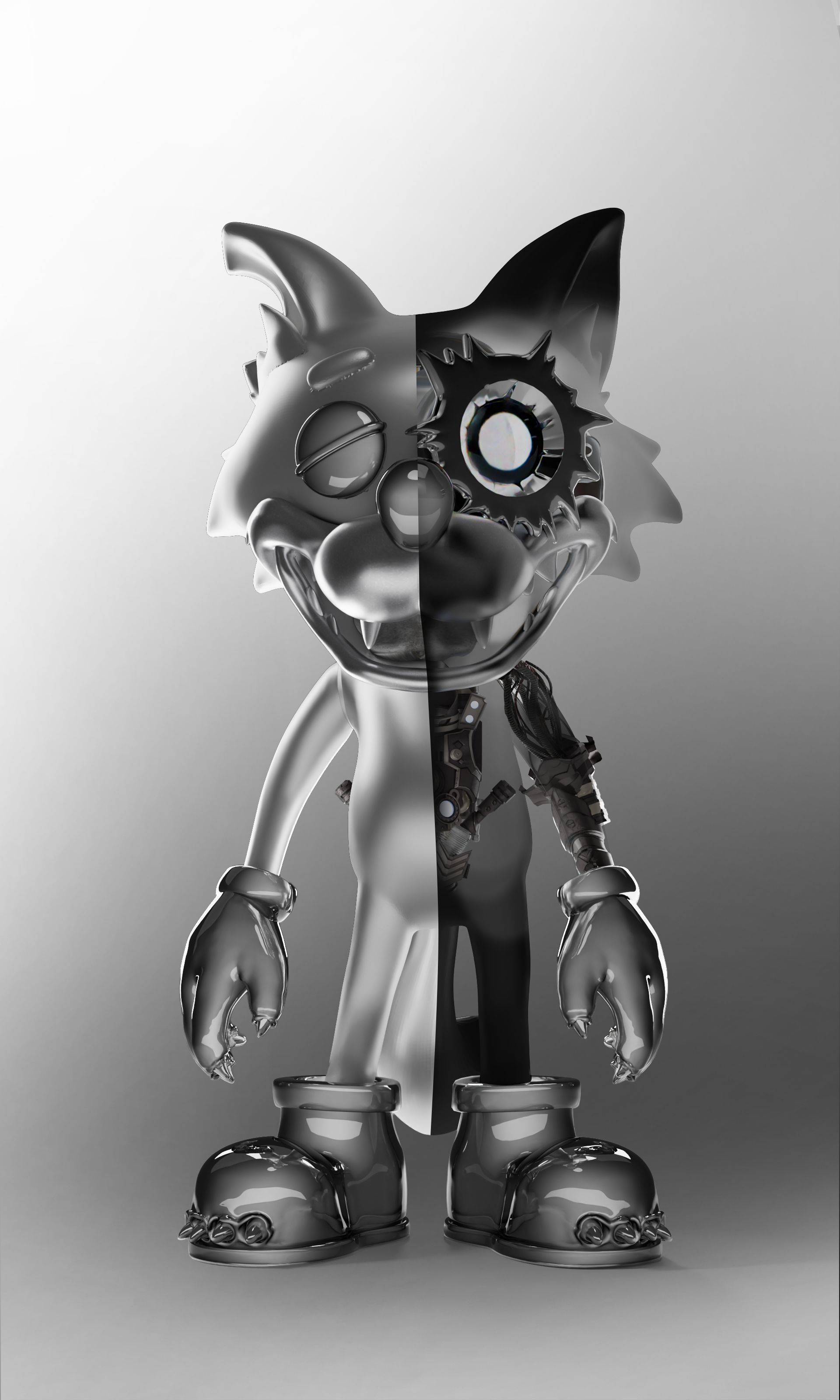 WOWNNY hardware anatomy showing the liquid metal outer skin and interior mechanical and circuitry system